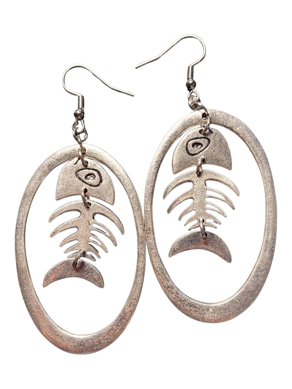 Silver Fishbone Drop Earrings